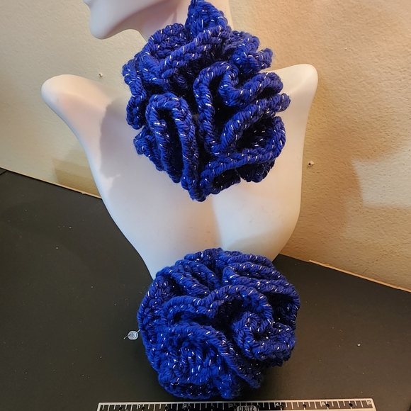 Handmade Jewelry - Sparkling Royal Blue Crochet Ruffle Earrings - Lightweight Statement